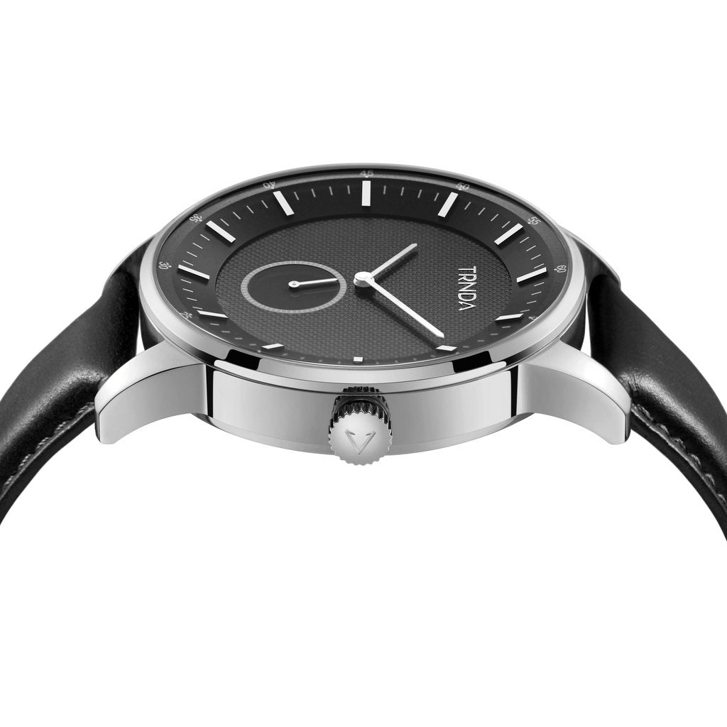 TRNDA STAINLESS STEEL TIMEPIECE - ELEGANT BLACK DIAL & LEATHER STRAP Men's Watch