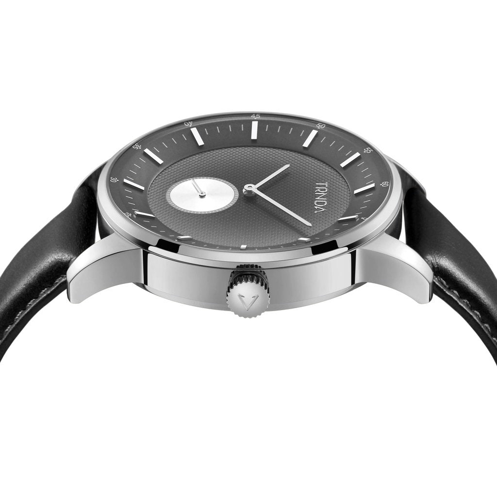 TRNDA STAINLESS STEEL 43MM MEN'S WATCH - TIMELESS STYLE WITH GRADIENT GRAY DIAL & BLACK LEATHER BAND