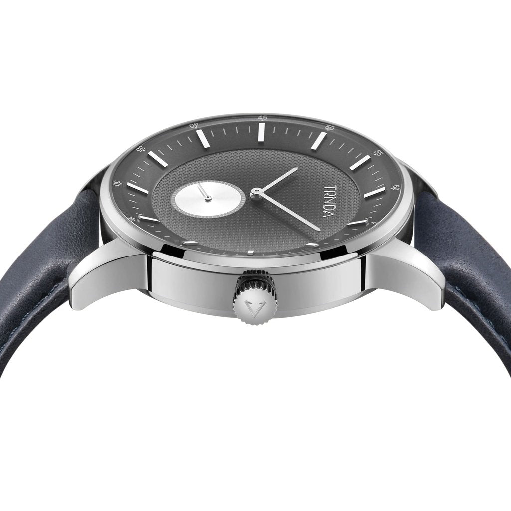 TRNDA STAINLESS STEEL MEN'S WATCH - ELEGANT GRADIENT GRAY DIAL WITH BLUE LEATHER BAND