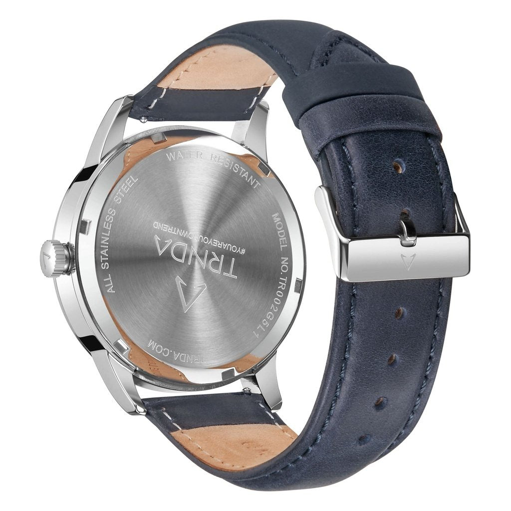 TRNDA STAINLESS STEEL MEN'S WATCH - ELEGANT GRADIENT GRAY DIAL WITH BLUE LEATHER BAND