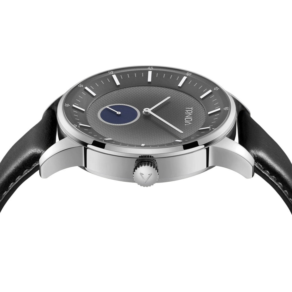 TRNDA TRENDY STAINLESS STEEL 43MM - ELEGANT GRADIENT DIAL MEN'S WATCH WITH BLACK LEATHER BAND