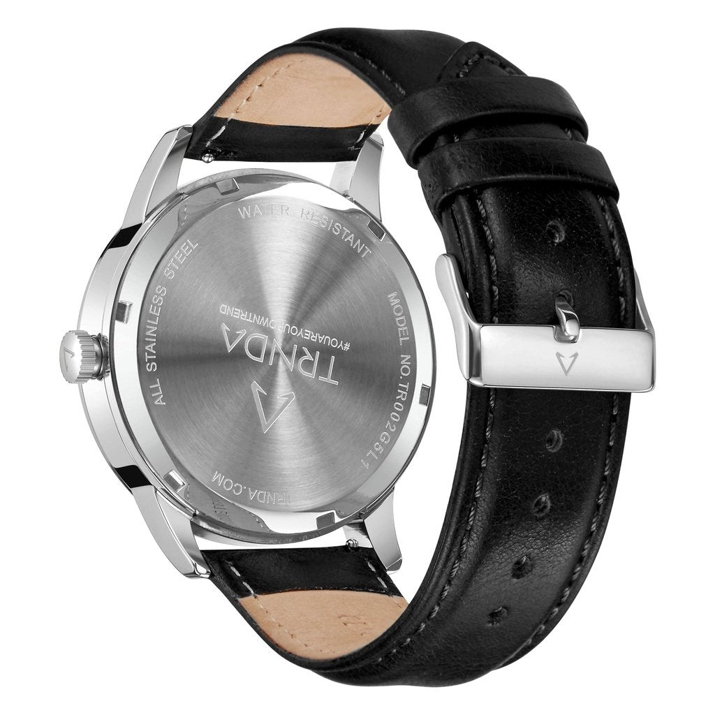 TRNDA TRENDY STAINLESS STEEL 43MM - ELEGANT GRADIENT DIAL MEN'S WATCH WITH BLACK LEATHER BAND