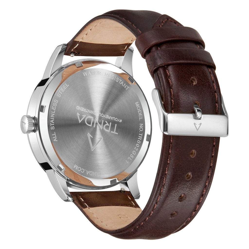 TRNDA STAINLESS STEEL MEN'S WATCH - TIMELESS BLUE DIAL & BROWN LEATHER BAND FASHION STATEMENT