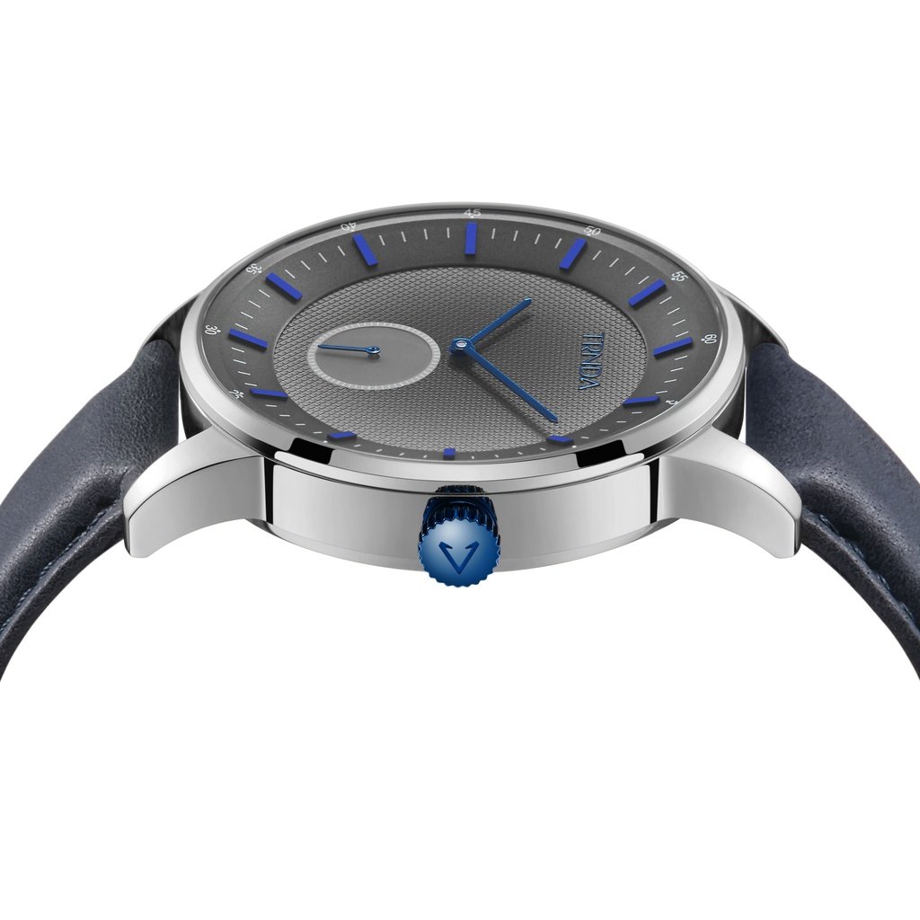 TRNDA MEN'S STAINLESS STEEL TIMEPIECE - ELEGANT BLUE LEATHER & GRADIENT DIAL WATCH