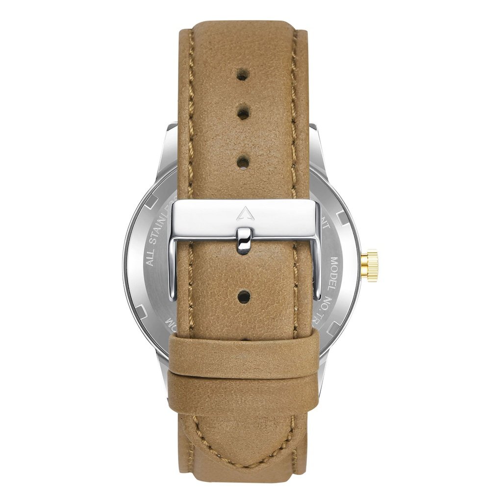 TRNDA STAINLESS STEEL 43MM MEN'S WATCH - ELEGANT GRADIENT LIGHT GRAY DIAL & TAN LEATHER BAND