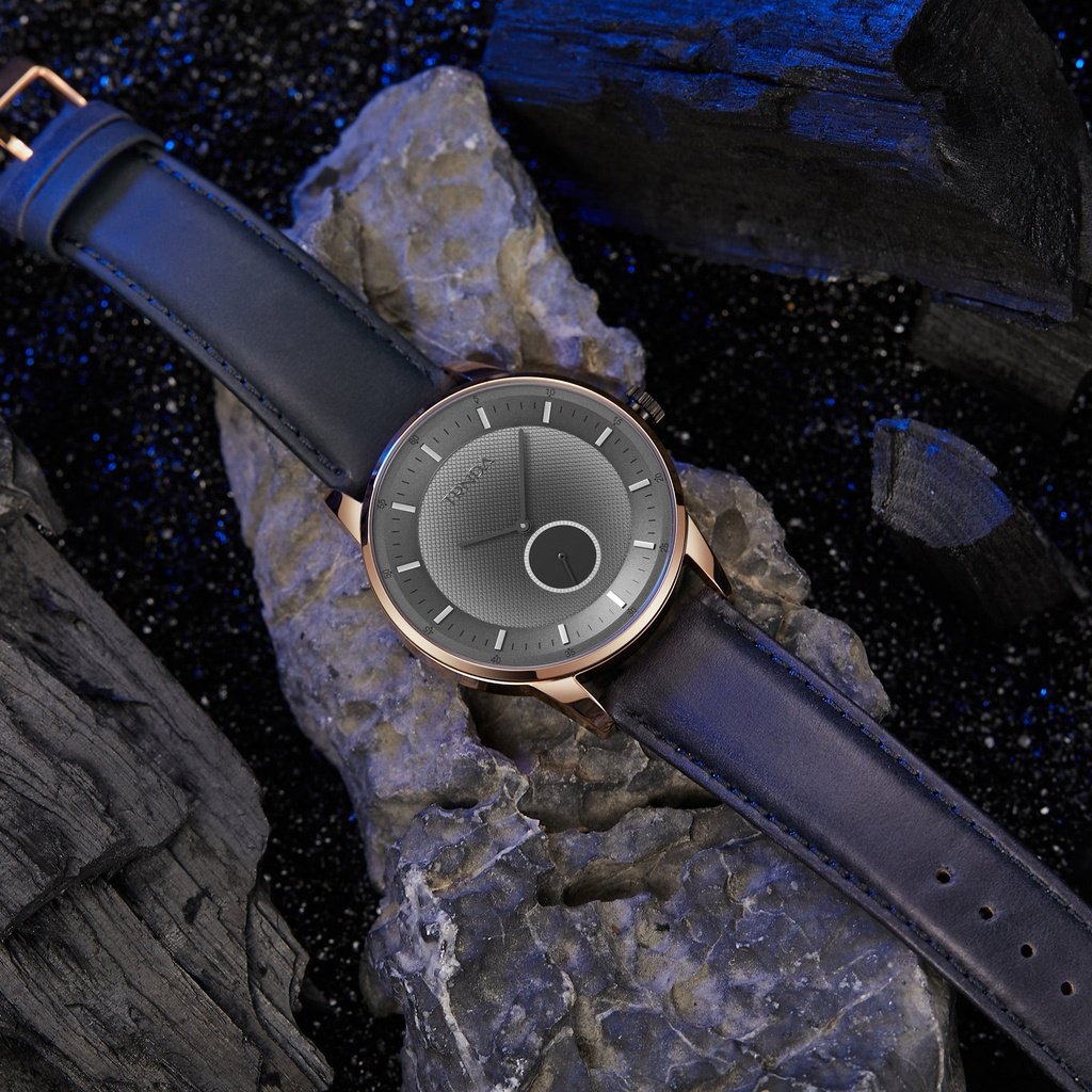 TRNDA ROSE GOLD STAINLESS STEEL MEN'S WATCH - GRADIENT GRAY DIAL & BROWN LEATHER BAND