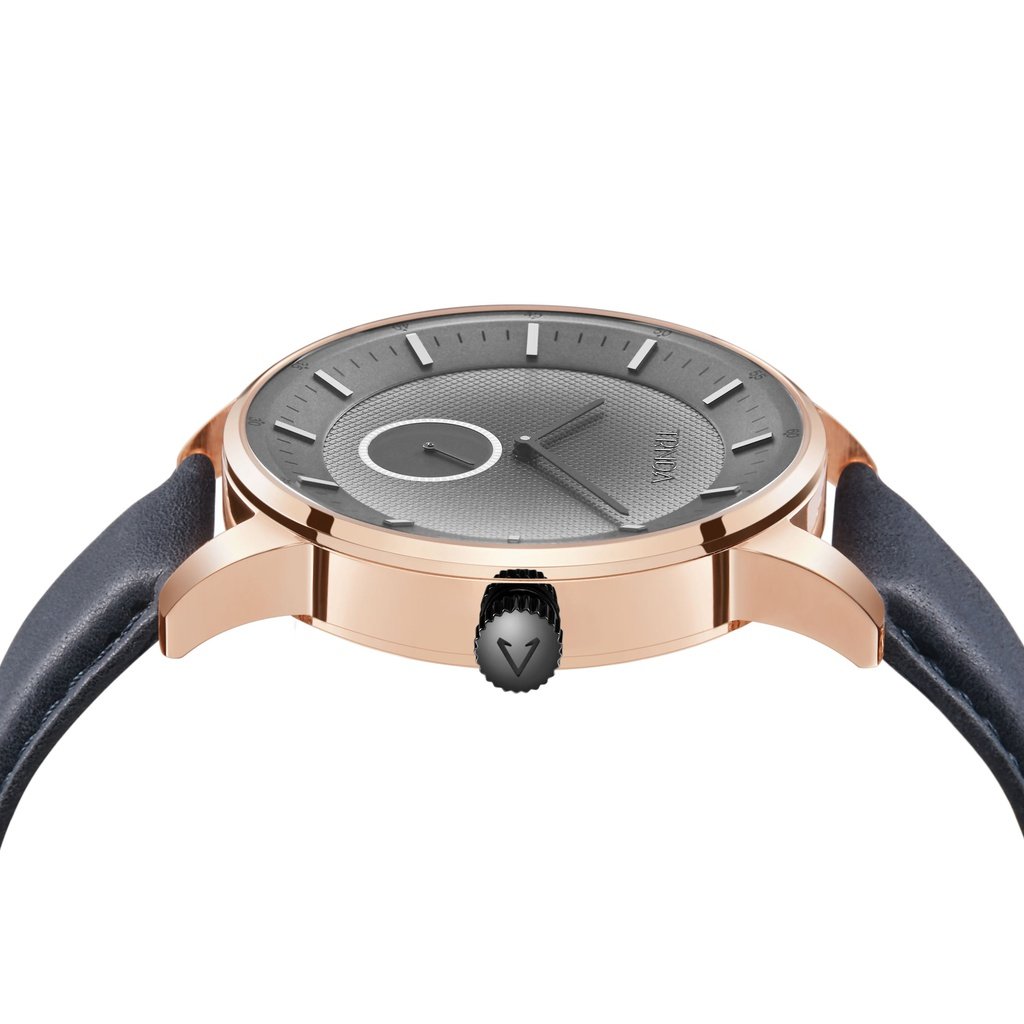 TRNDA ROSE GOLD STAINLESS STEEL MEN'S WATCH - GRADIENT GRAY DIAL & BROWN LEATHER BAND