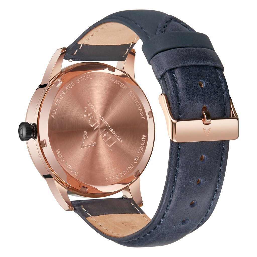 TRNDA ROSE GOLD STAINLESS STEEL MEN'S WATCH - GRADIENT GRAY DIAL & BROWN LEATHER BAND