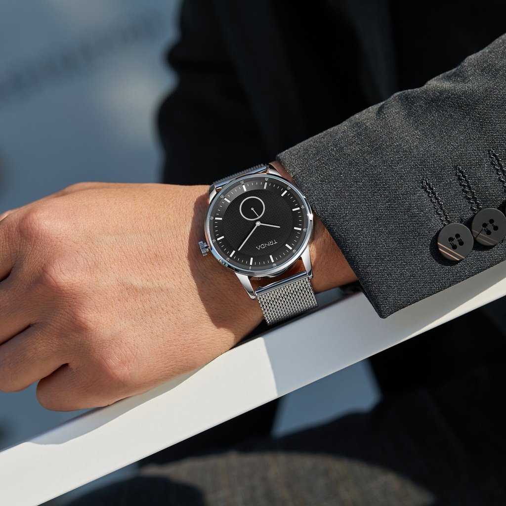 TRNDA STAINLESS STEEL MENS WATCH - TIMELESS BLACK DIAL & MESH BAND FASHION STATEMENT