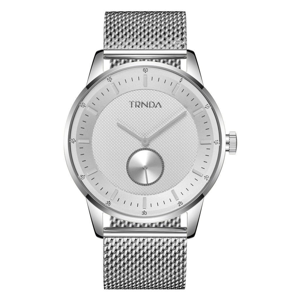 TRNDA STAINLESS STEEL MENS WATCH - TIMELESS SILVER MESH STYLE WITH UNIQUE DIAL