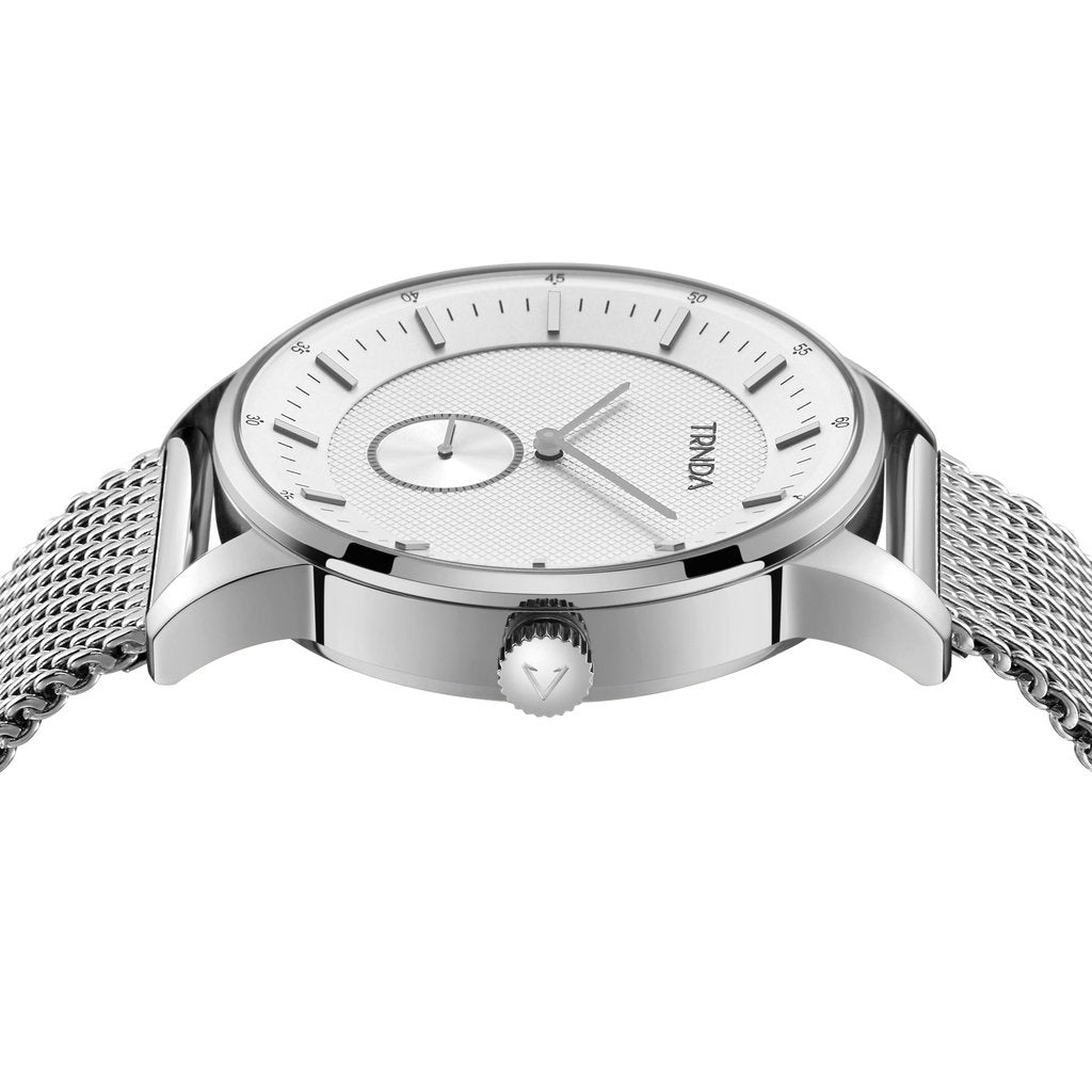 TRNDA STAINLESS STEEL MENS WATCH - TIMELESS SILVER MESH STYLE WITH UNIQUE DIAL