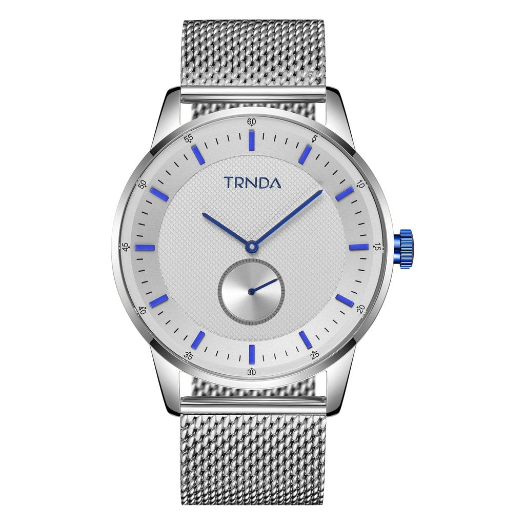 TRNDA STAINLESS STEEL MENS WATCH - TIMELY ELEGANCE WITH SILVER MESH BAND & BLUE DIAL
