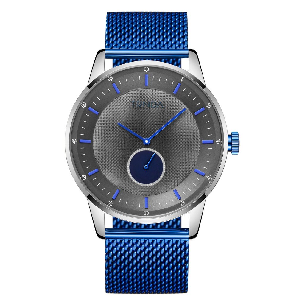 TRNDA TIMEPIECE: STYLISH STAINLESS STEEL MESH MEN'S WATCH - ELEGANT SILVER DIAL 43MM