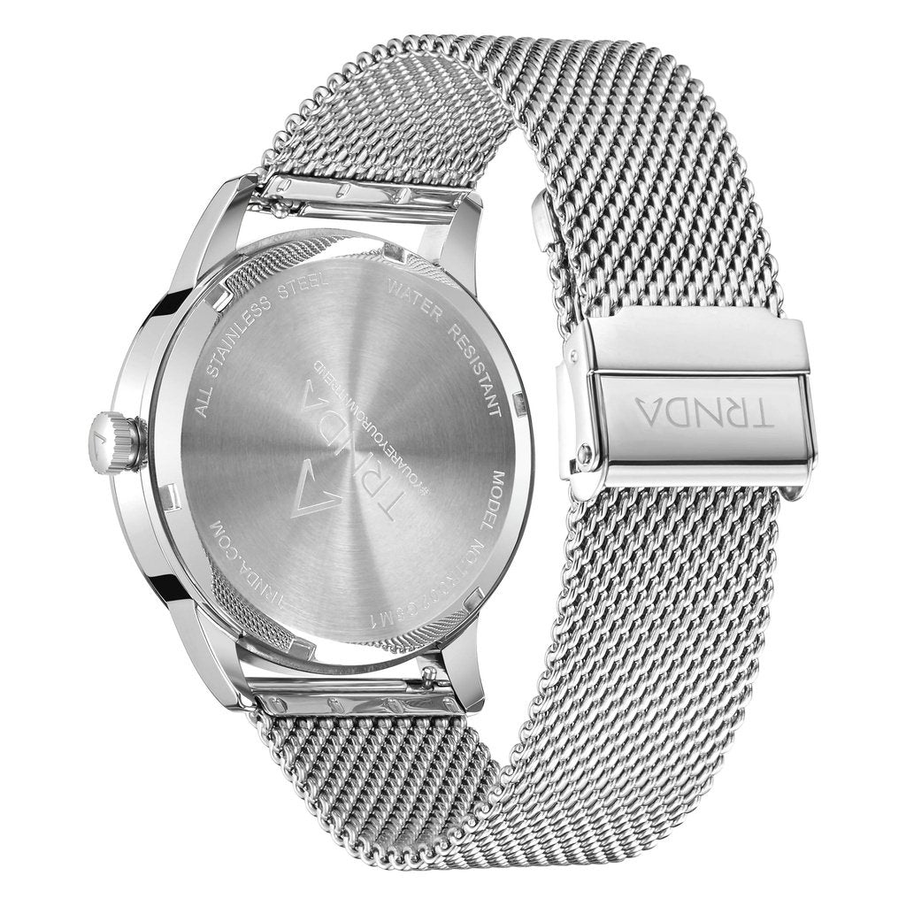 TRNDA STAINLESS STEEL MENS WATCH - TIMELESS GRADIENT GRAY DIAL & SILVER MESH BAND