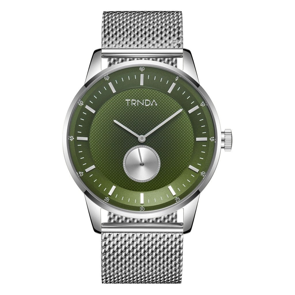 TRNDA MEN'S TIMEPIECE - STAINLESS STEEL MESH WITH UNIQUE SEAWEED GREEN DIAL