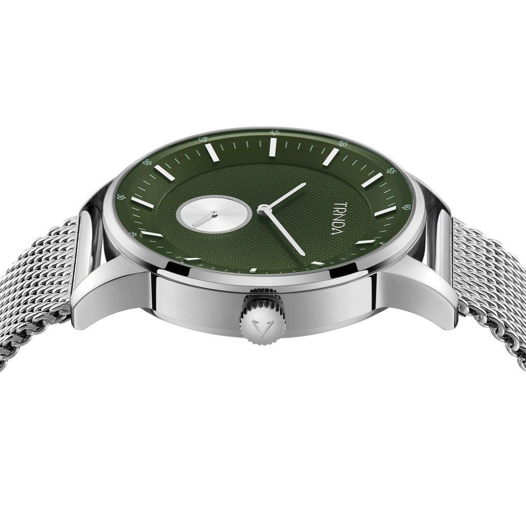 TRNDA MEN'S TIMEPIECE - STAINLESS STEEL MESH WITH UNIQUE SEAWEED GREEN DIAL