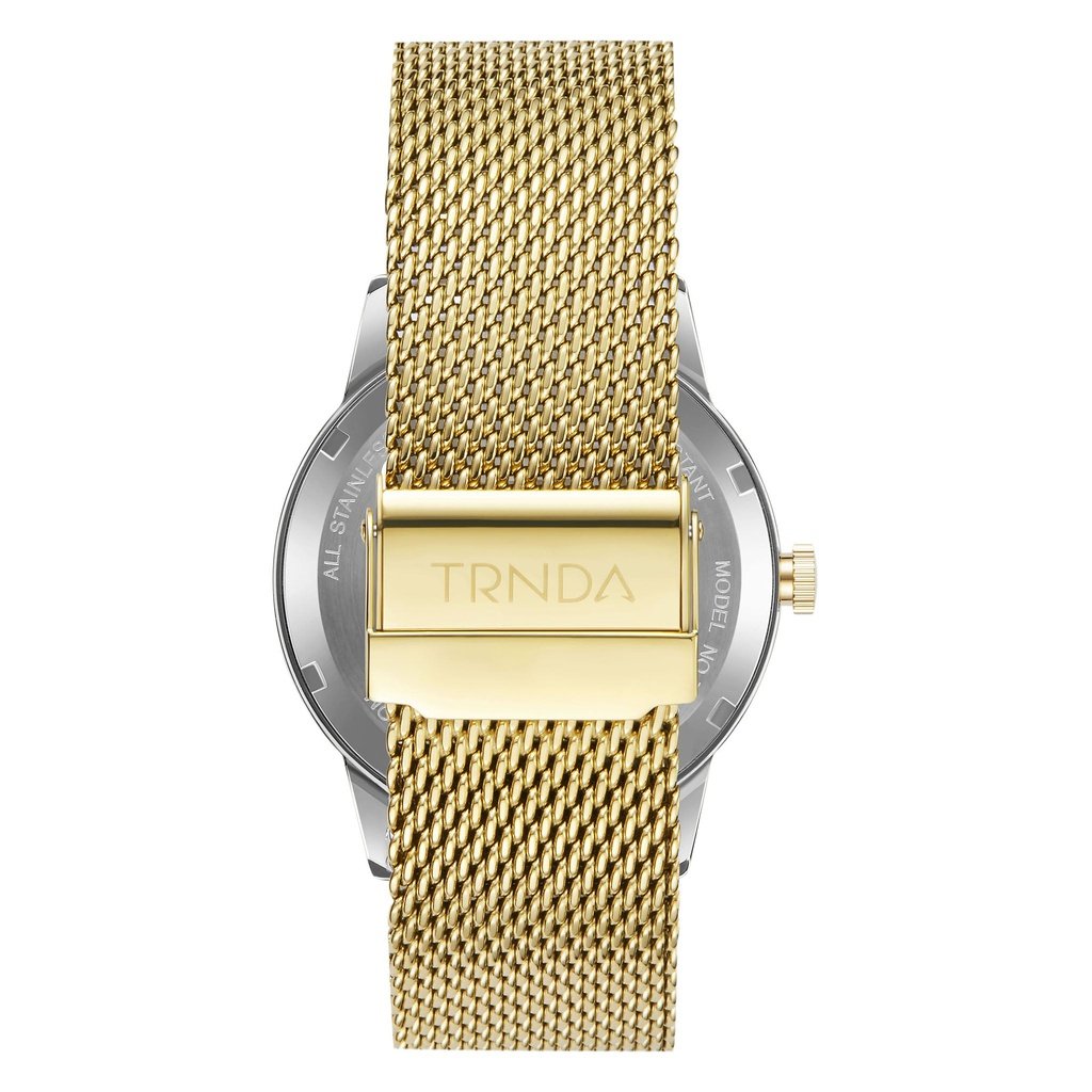 TRNDA STAINLESS STEEL MENS WATCH - ELEGANT GOLD MESH & GRADIENT LIGHT GRAY DIAL