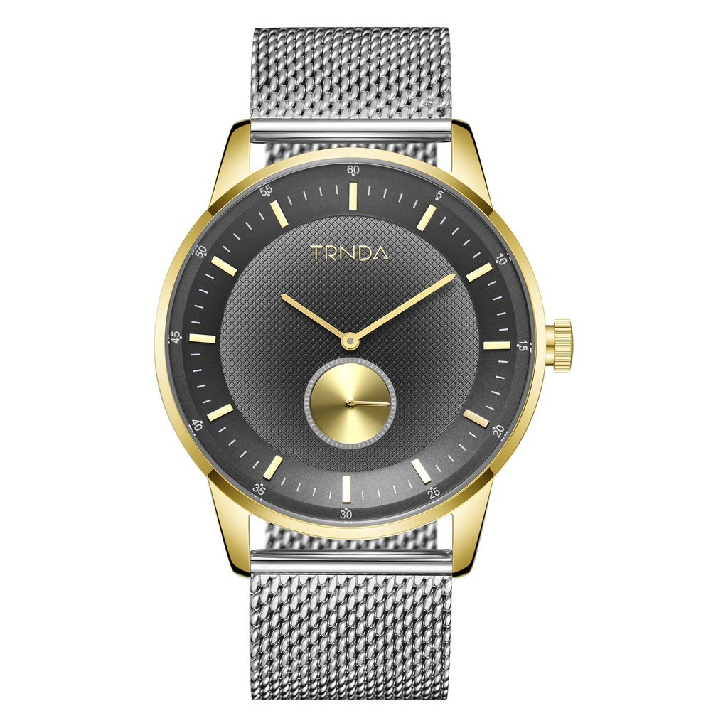 TRNDA MEN'S TRENDY STAINLESS STEEL WATCH - TIMELESS GOLD CASE WITH GRADIENT LIGHT GRAY DIAL
