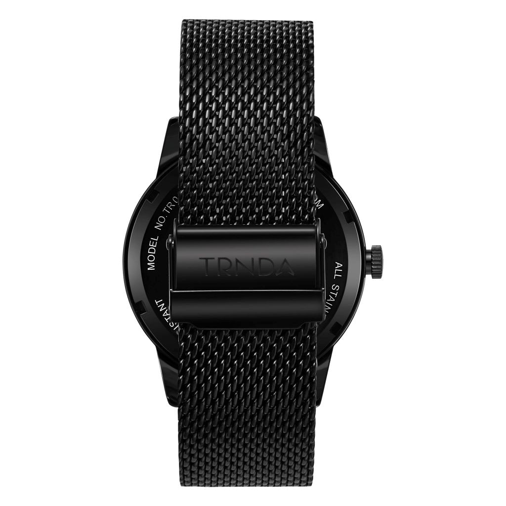 TRNDA STUNNING TIMEPIECE - TRENDY BLACK STAINLESS STEEL MEN'S WATCH with MESH BAND & UNIQUE DIAL