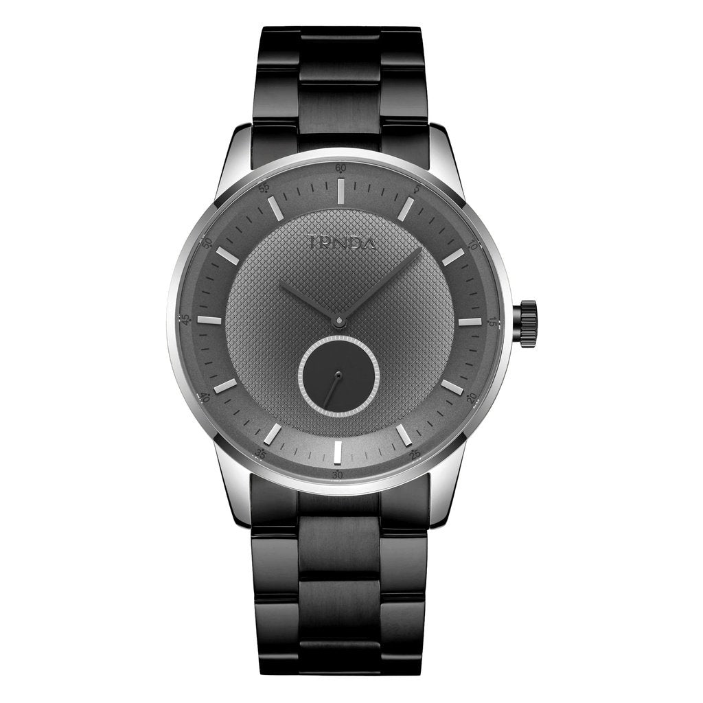TRNDA STAINLESS STEEL MEN'S WATCH - ELEGANT LIGHT GRAY DIAL & BLACK BAND