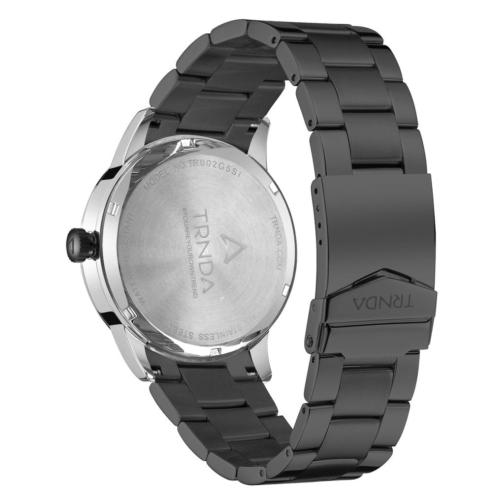 TRNDA STAINLESS STEEL MEN'S WATCH - ELEGANT LIGHT GRAY DIAL & BLACK BAND