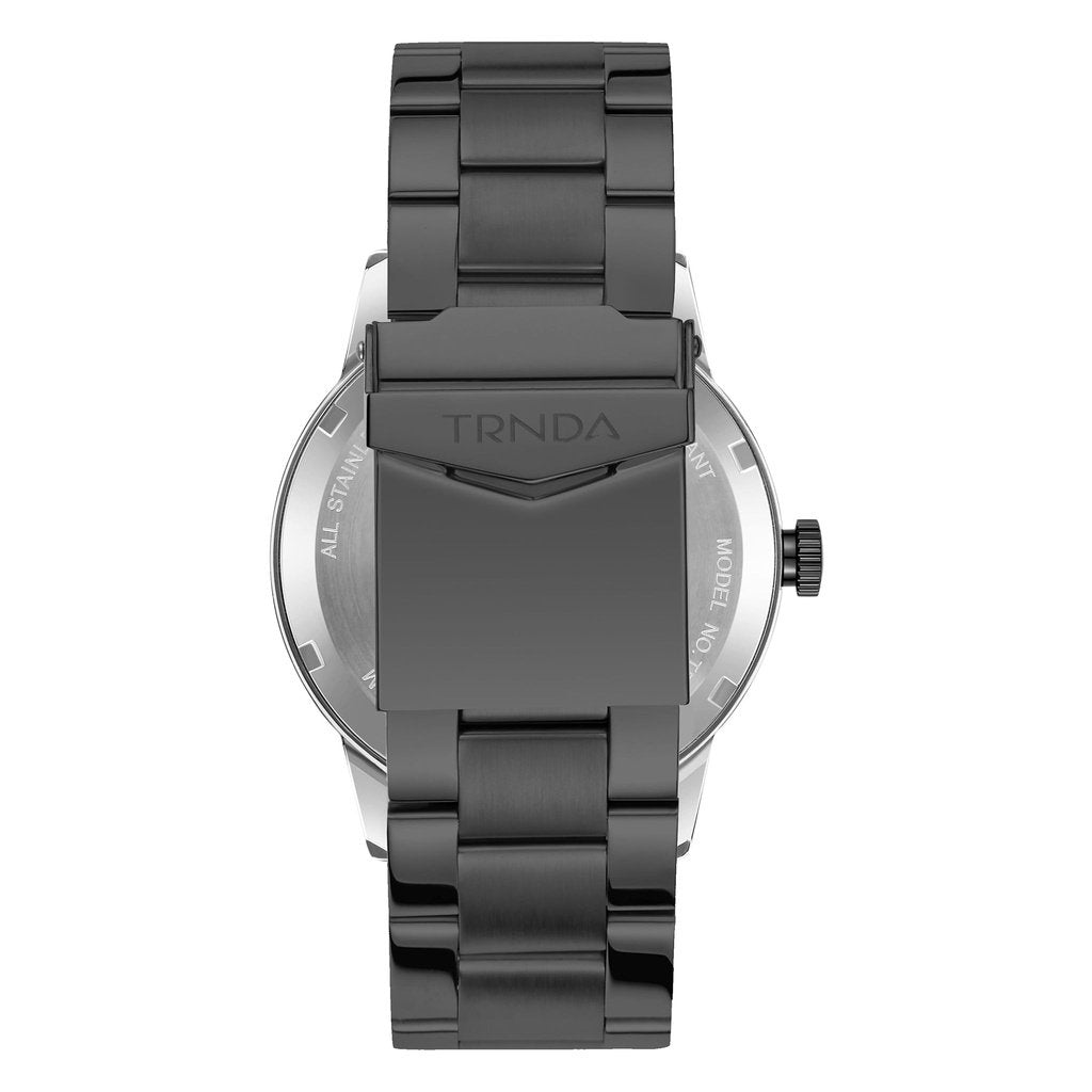 TRNDA STAINLESS STEEL MEN'S WATCH - ELEGANT LIGHT GRAY DIAL & BLACK BAND