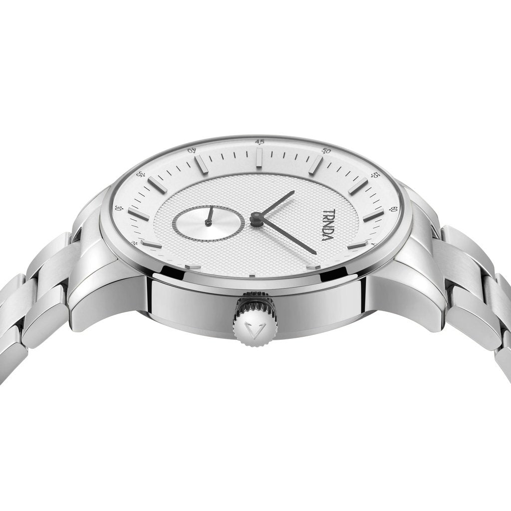 TRNDA STAINLESS STEEL MENS WATCH - TIMELESS SILVER STYLE & DURABILITY 43MM