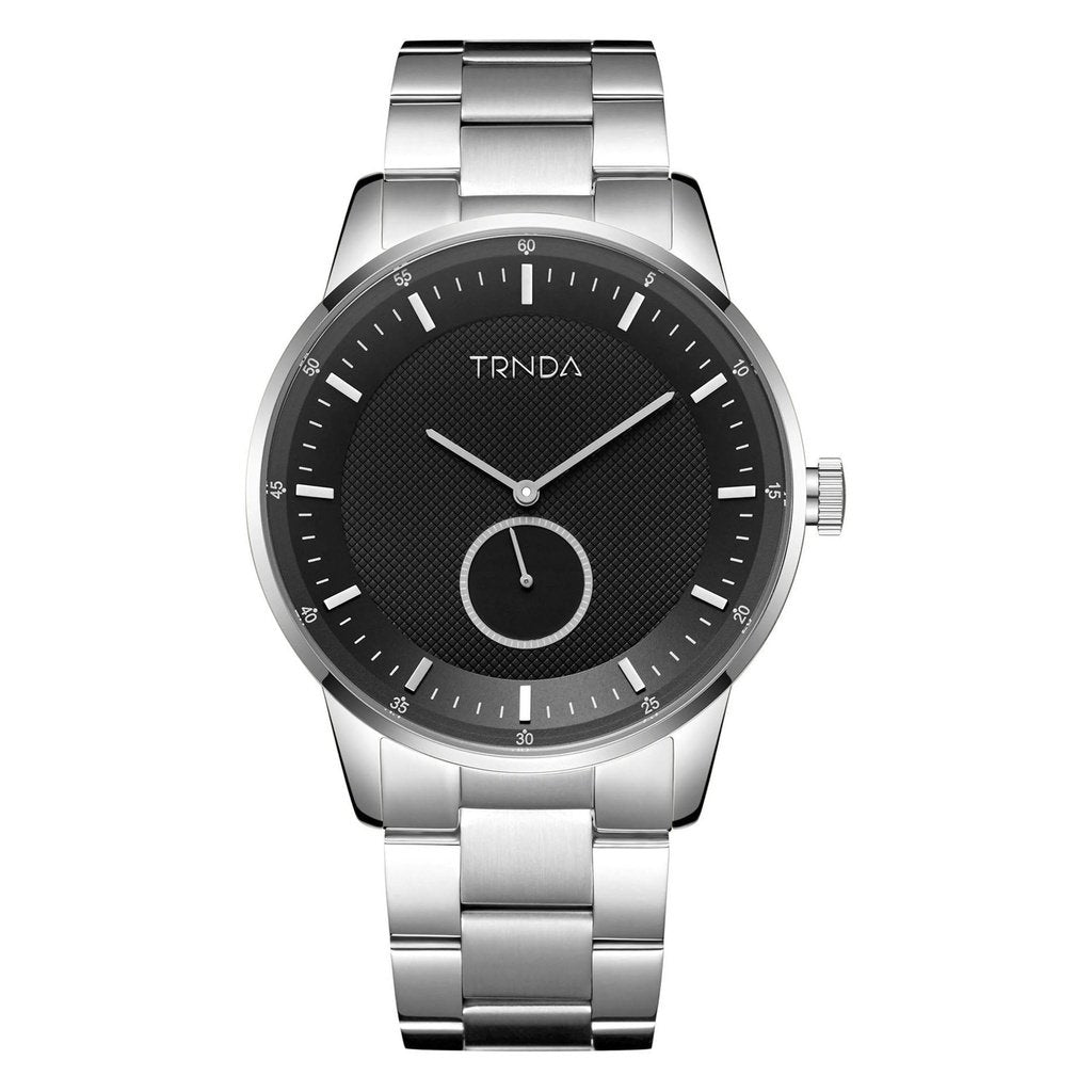 TRNDA STAINLESS STEEL MEN'S WATCH - TIMELESS BLACK DIAL & SILVER BAND FASHION STATEMENT