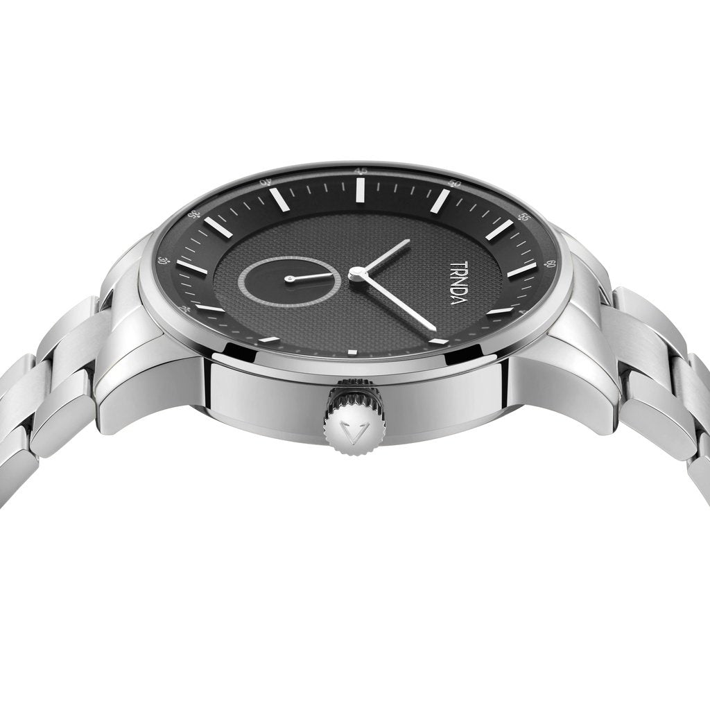 TRNDA STAINLESS STEEL MEN'S WATCH - TIMELESS BLACK DIAL & SILVER BAND FASHION STATEMENT