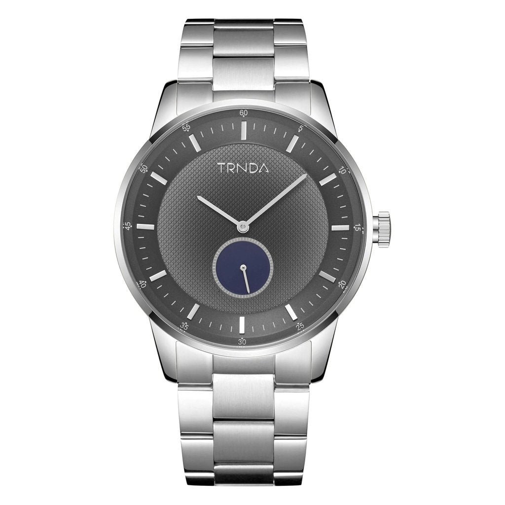 TRNDA TRENDY MEN'S STAINLESS STEEL WATCH - TIMELESS SILVER WITH GRADIENT GRAY DIAL