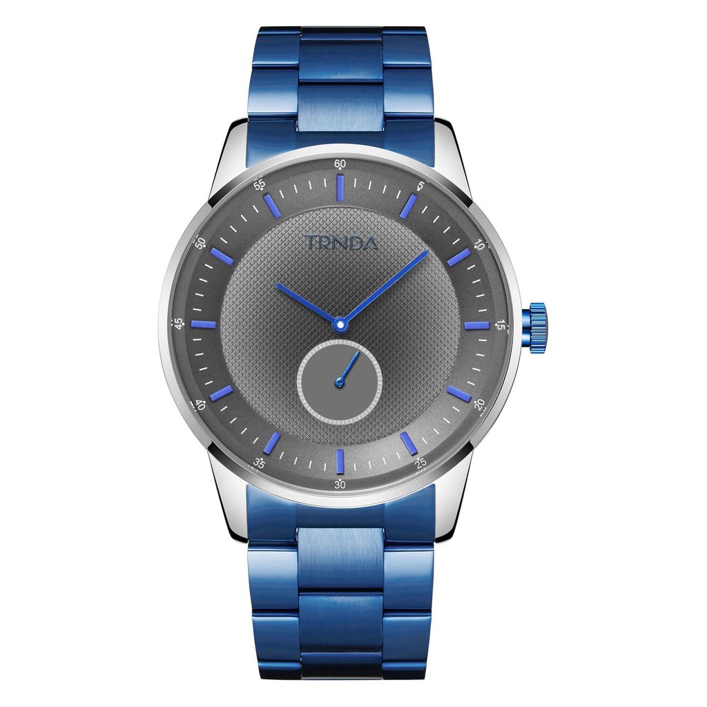 TRNDA STAINLESS STEEL MEN'S WATCH - TIMELESS STYLE WITH GRADIENT LIGHT GRAY DIAL & BLUE BAND