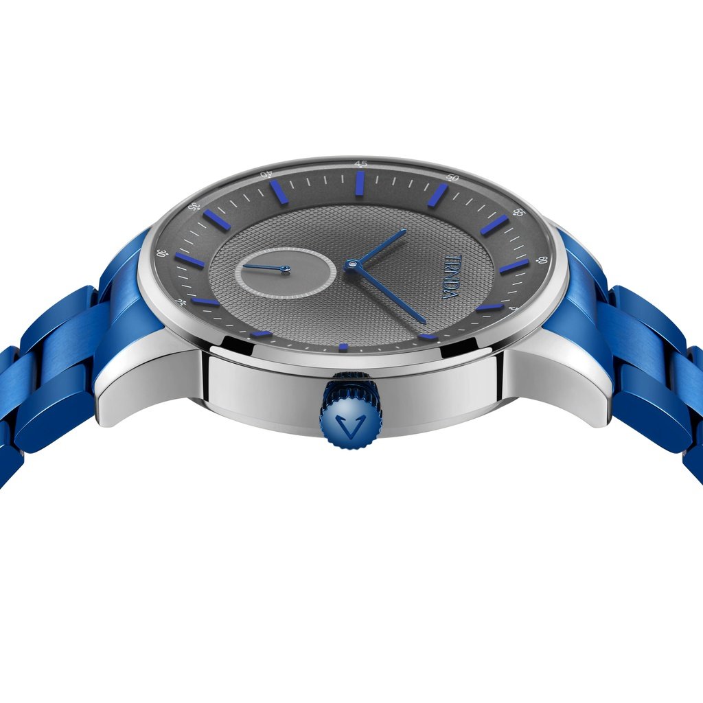 TRNDA STAINLESS STEEL MEN'S WATCH - TIMELESS STYLE WITH GRADIENT LIGHT GRAY DIAL & BLUE BAND