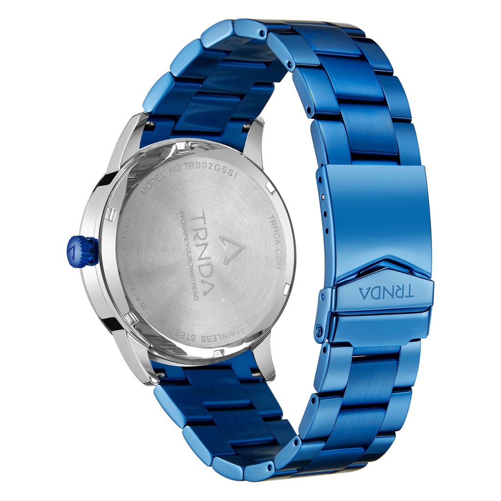 TRNDA STAINLESS STEEL MEN'S WATCH - TIMELESS STYLE WITH GRADIENT LIGHT GRAY DIAL & BLUE BAND