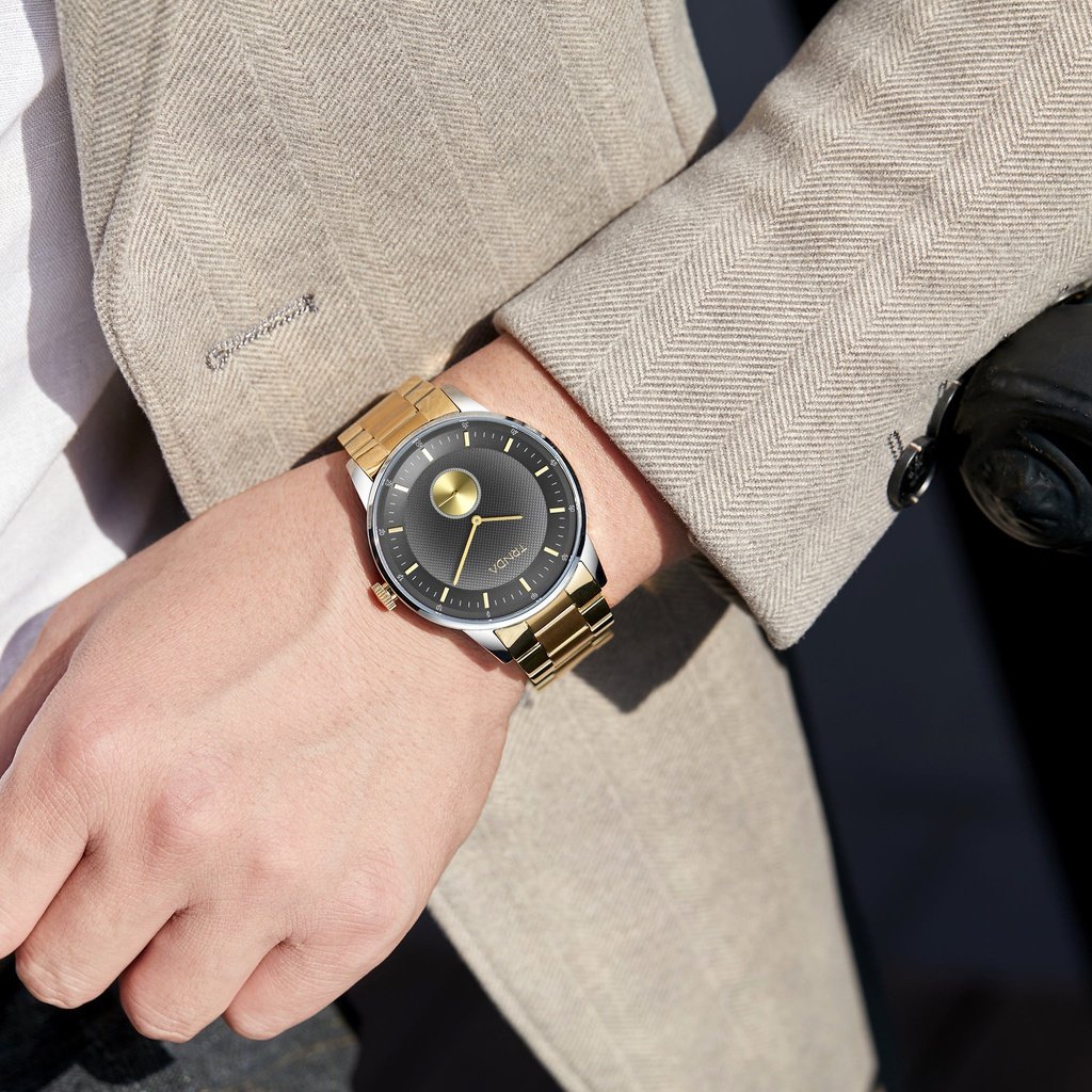 TRNDA MEN'S STAINLESS STEEL TIMEPIECE - ELEGANT GOLD & GRADIENT GRAY DIAL