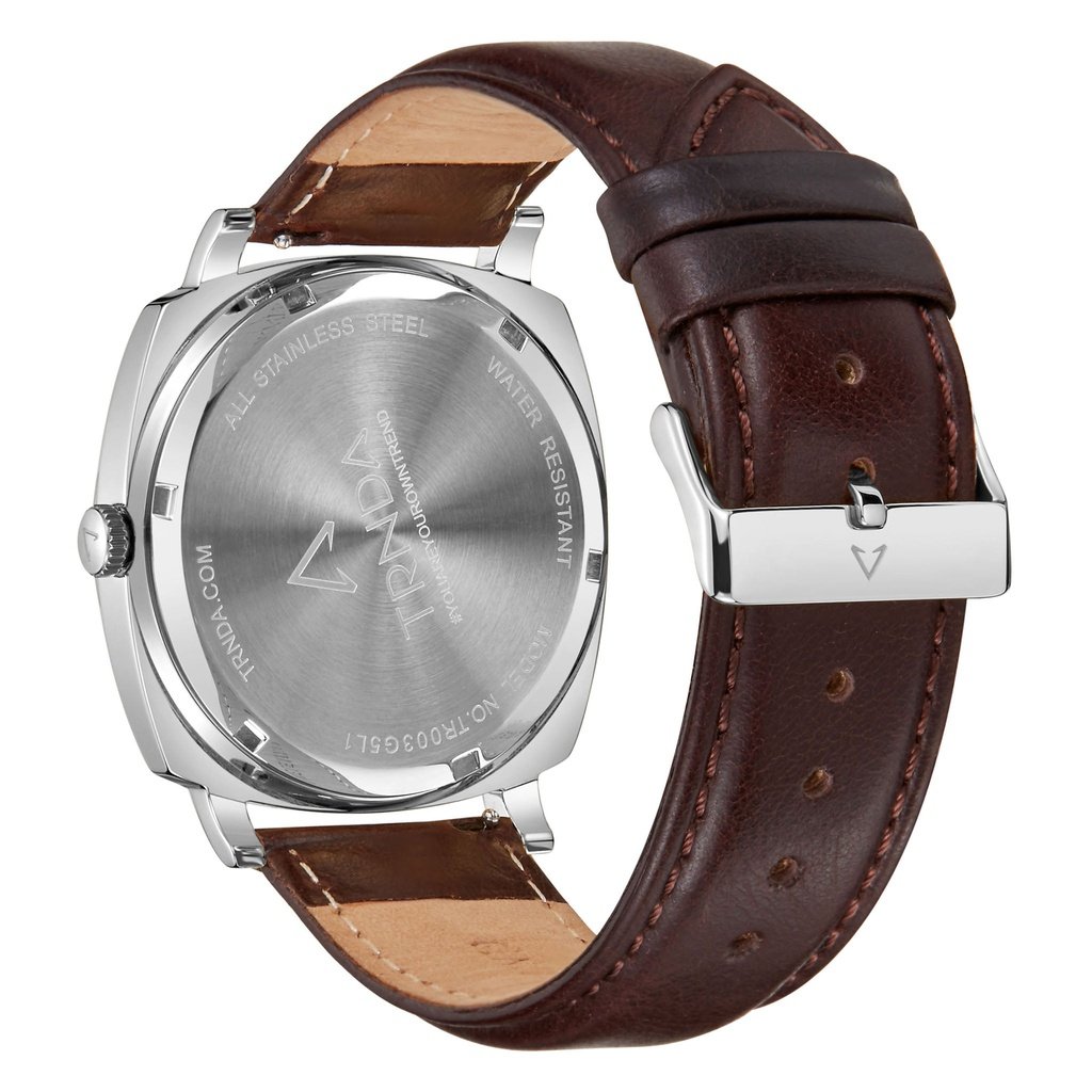 TRNDA MEN'S SQUARE STAINLESS STEEL WATCH - ELEGANT BLUE DIAL & BROWN LEATHER BAND