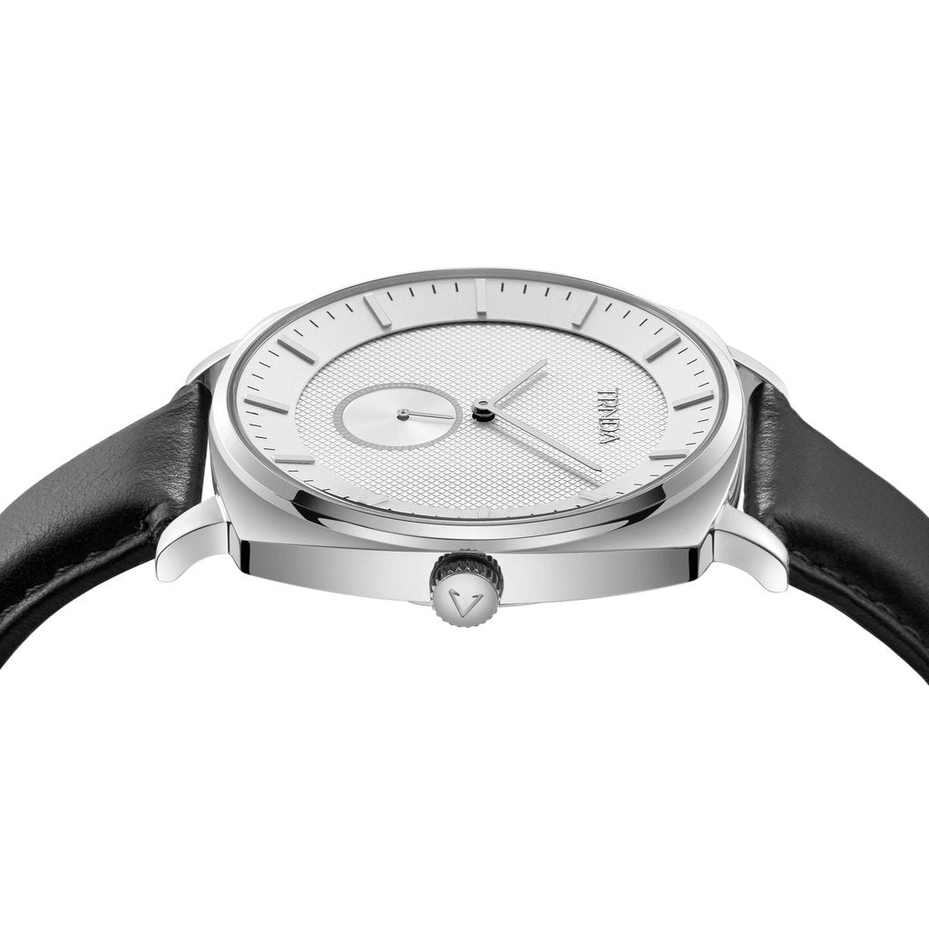 TRNDA SQUARE 45MM STAINLESS STEEL MEN'S WATCH - ELEGANT BLACK LEATHER BAND & UNIQUE SILVER DIAL