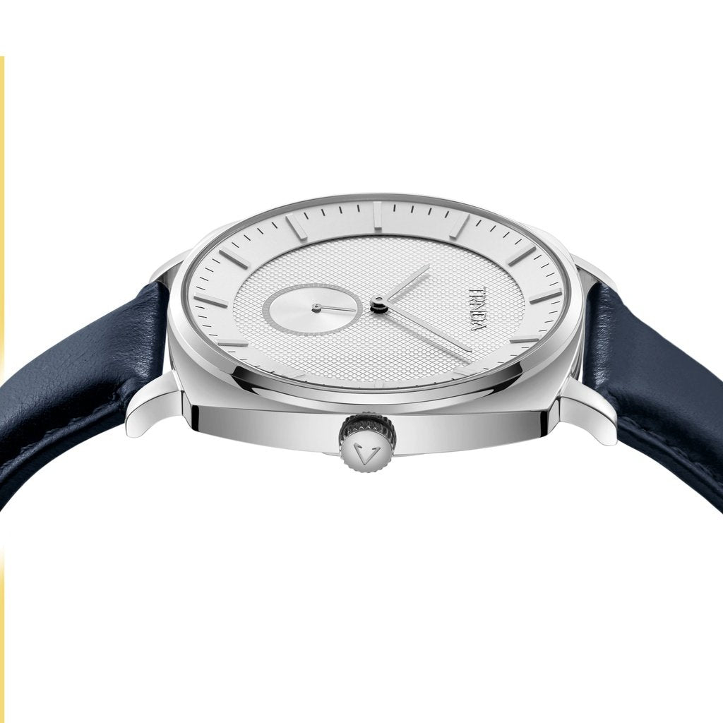 TRNDA STAINLESS STEEL SQUARE MEN'S WATCH - BLUE LEATHER BAND, SILVER DIAL, TIMELESS STYLE