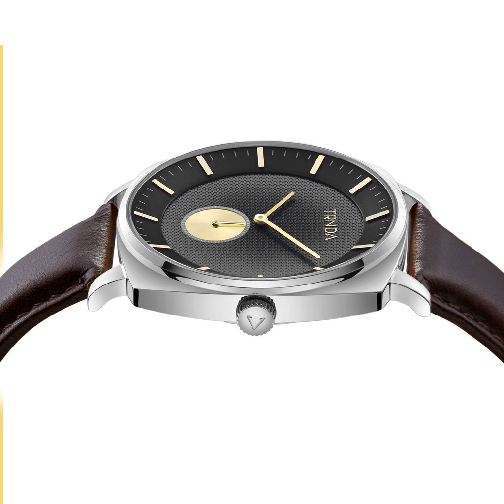 TRNDA TRENDY SQUARE STAINLESS STEEL MEN'S WATCH - GRADIENT GREY DIAL & BROWN LEATHER BAND