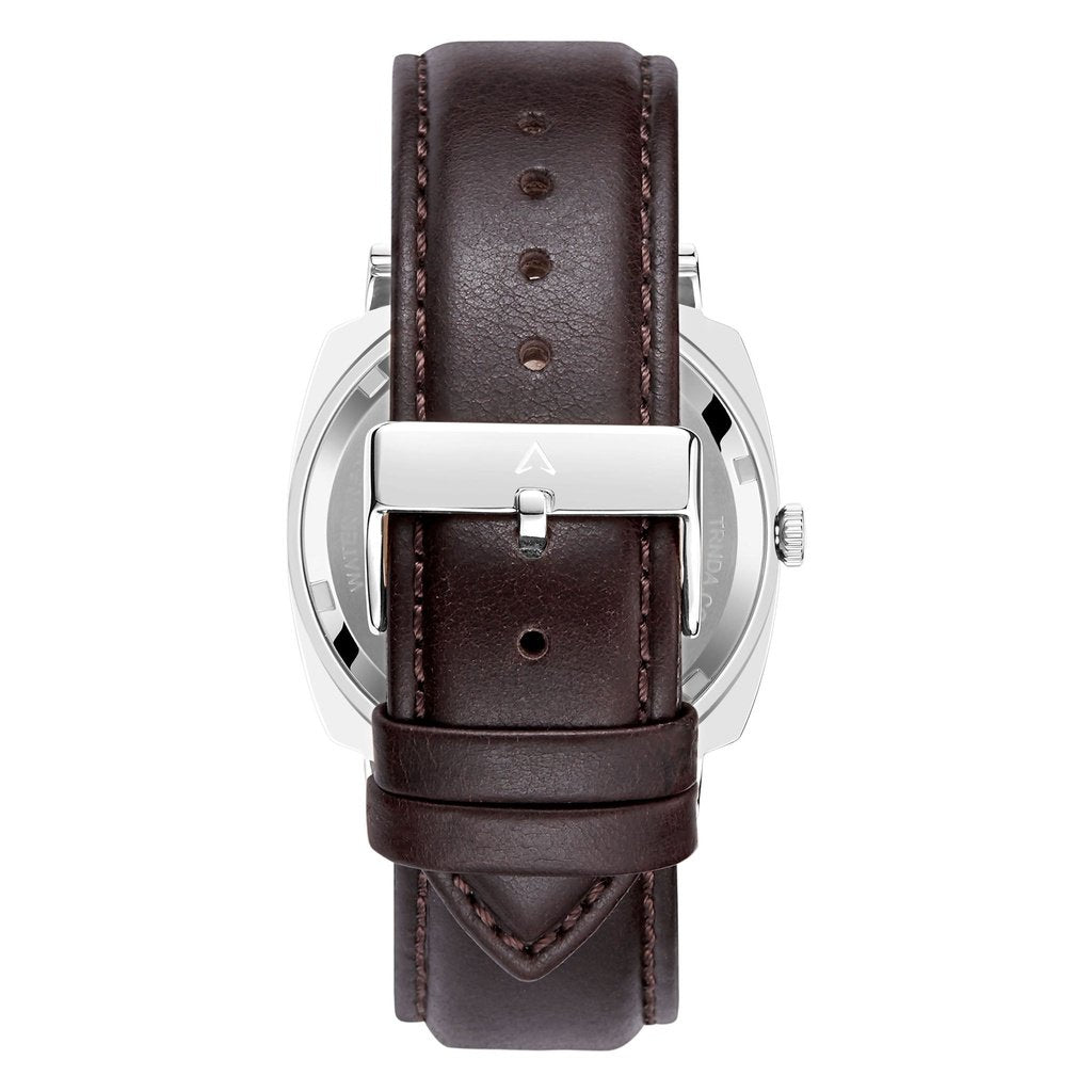 TRNDA TRENDY SQUARE STAINLESS STEEL MEN'S WATCH - GRADIENT GREY DIAL & BROWN LEATHER BAND