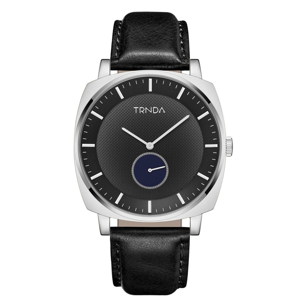 TRNDA SQUARE STAINLESS STEEL 45MM MEN'S WATCH - ELEGANT GRADIENT DIAL & BLACK LEATHER BAND