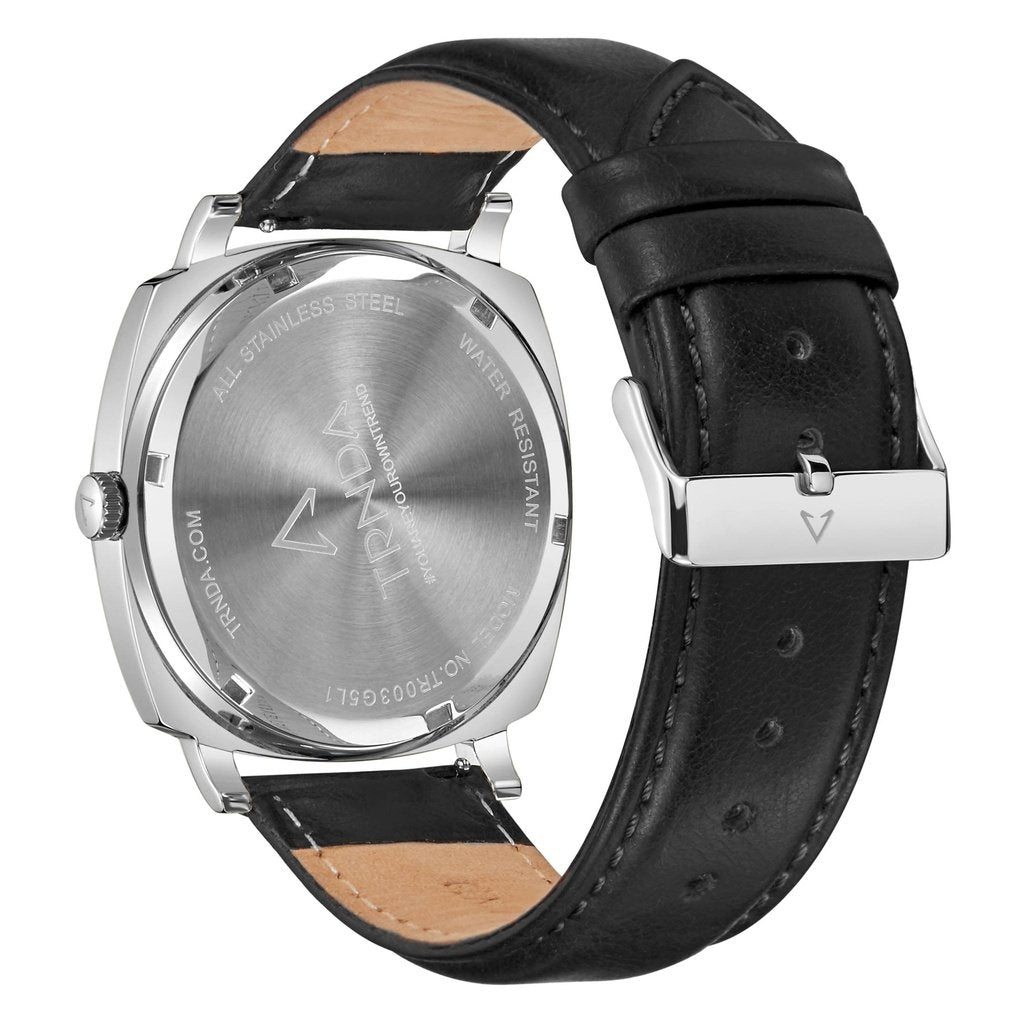 TRNDA SQUARE STAINLESS STEEL 45MM MEN'S WATCH - ELEGANT GRADIENT DIAL & BLACK LEATHER BAND