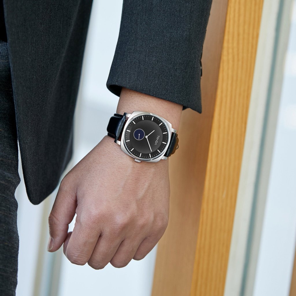 TRNDA SQUARE STAINLESS STEEL 45MM MEN'S WATCH - ELEGANT GRADIENT DIAL & BLACK LEATHER BAND