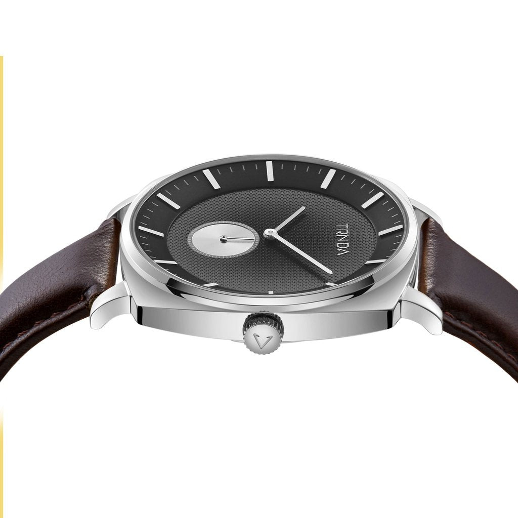 TRNDA STAINLESS STEEL SQUARE DIAL - ELEGANT GRADIENT GREY MEN'S WATCH with Brown Leather Band