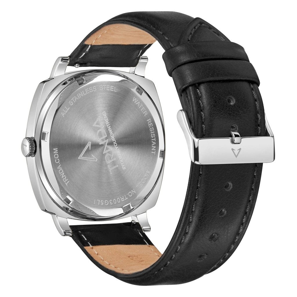 TRNDA STAINLESS STEEL SQUARE MEN'S WATCH - ELEGANT GRADIENT DIAL & BLACK LEATHER BAND