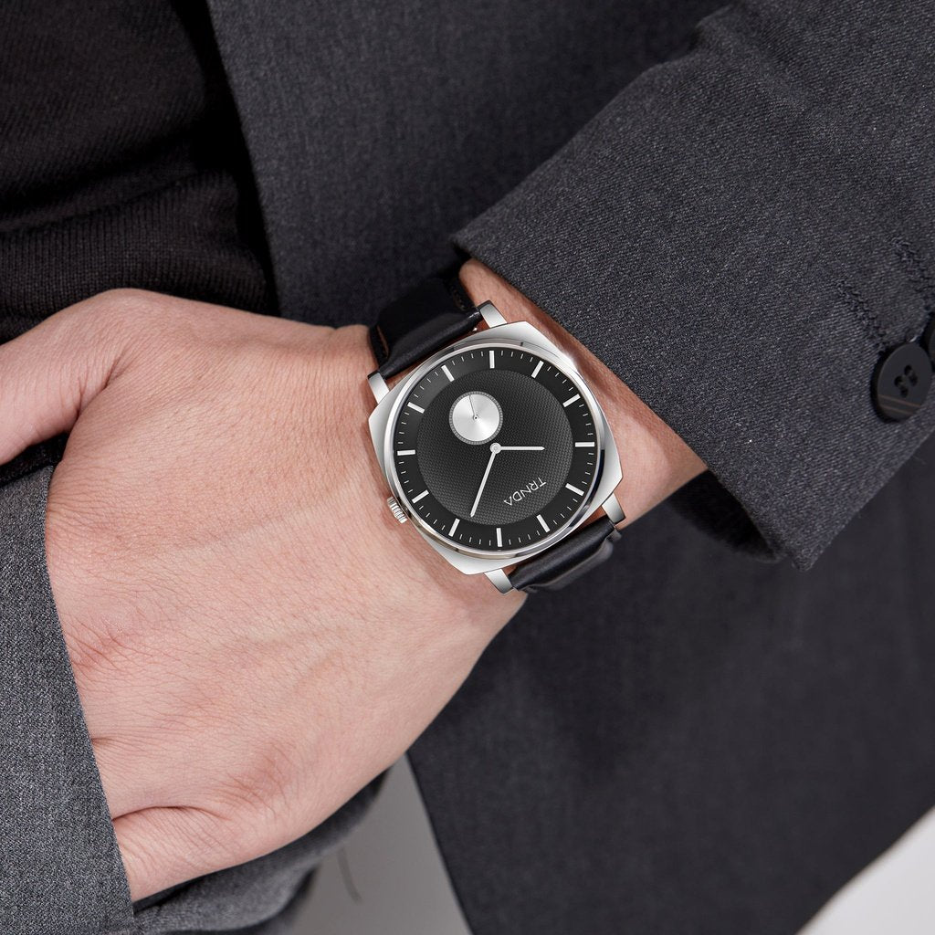 TRNDA STAINLESS STEEL SQUARE MEN'S WATCH - ELEGANT GRADIENT DIAL & BLACK LEATHER BAND