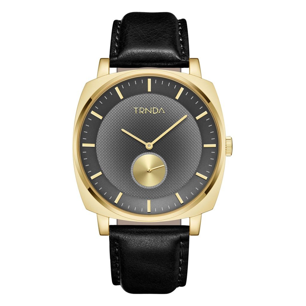 TRNDA SQUARE GOLD STAINLESS STEEL MEN'S WATCH - ELEGANT LIGHT GREY DIAL & BLACK LEATHER BAND