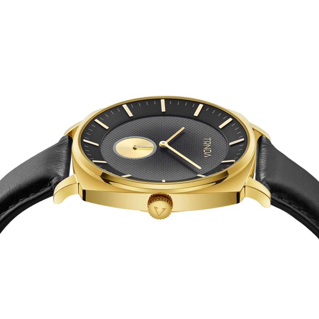 TRNDA SQUARE GOLD STAINLESS STEEL MEN'S WATCH - ELEGANT LIGHT GREY DIAL & BLACK LEATHER BAND