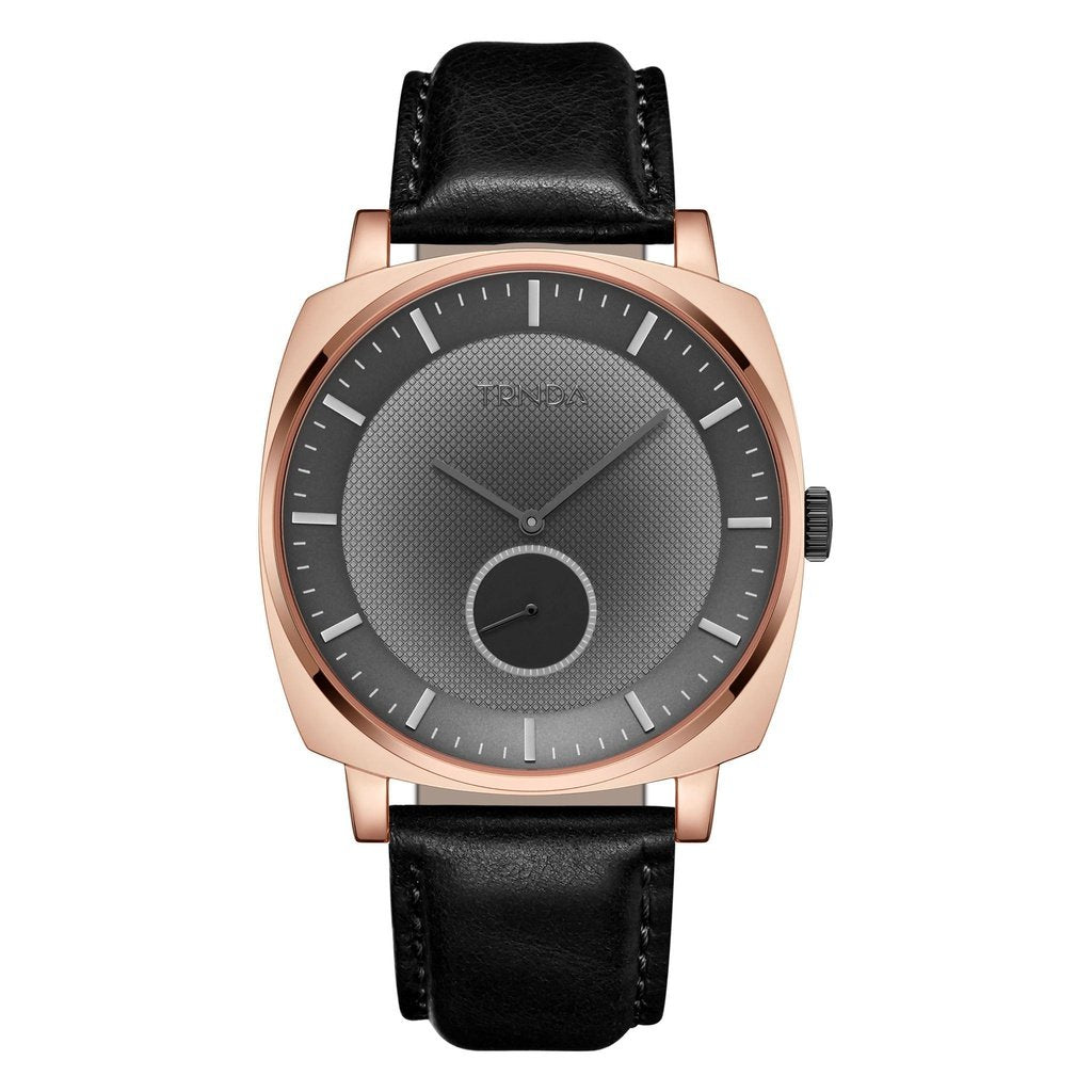 TRNDA SQUARE ROSE GOLD STAINLESS STEEL MEN'S WATCH - TRENDY LEATHER BAND & UNIQUE GREY DIAL