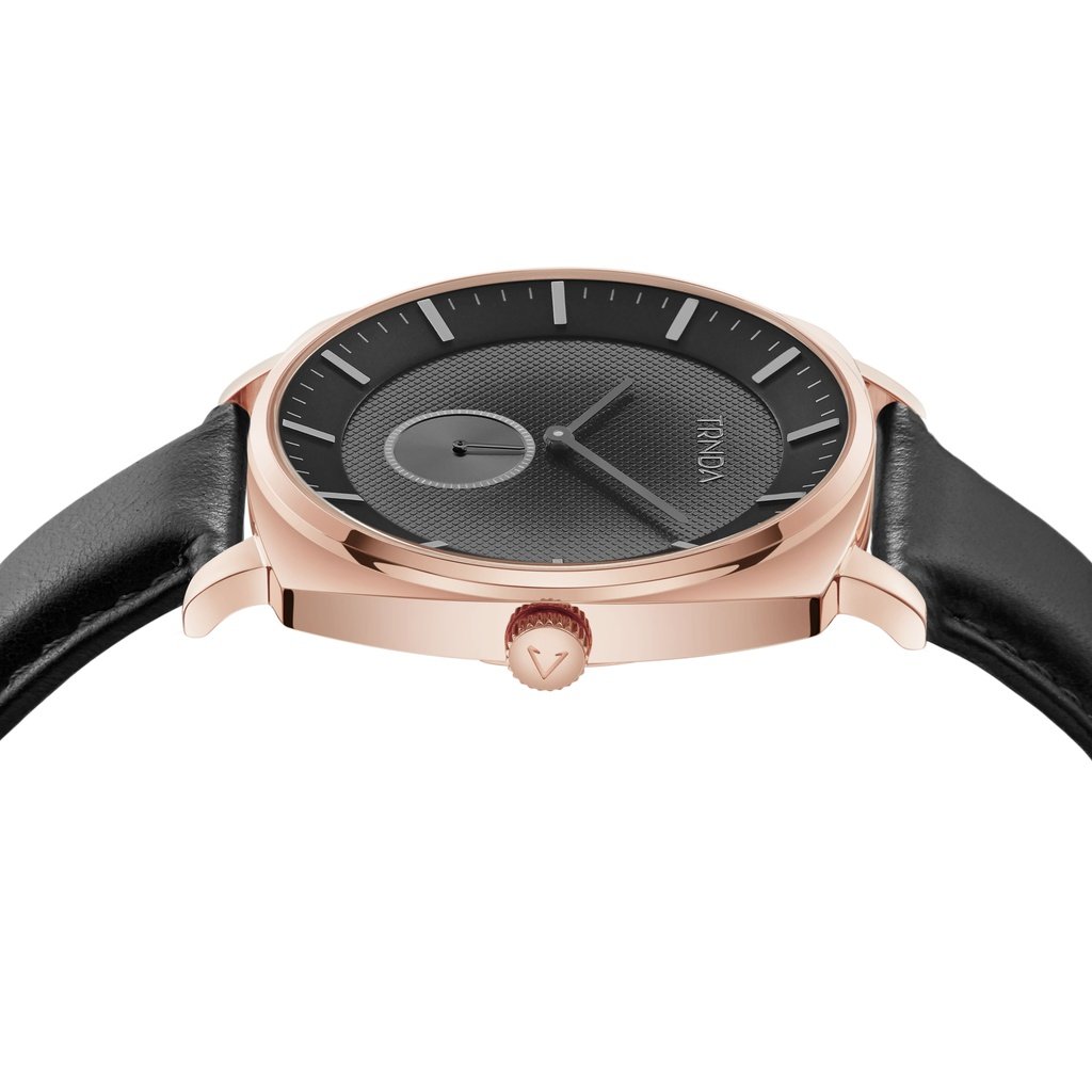 TRNDA SQUARE ROSE GOLD STAINLESS STEEL MEN'S WATCH - TRENDY LEATHER BAND & UNIQUE GREY DIAL