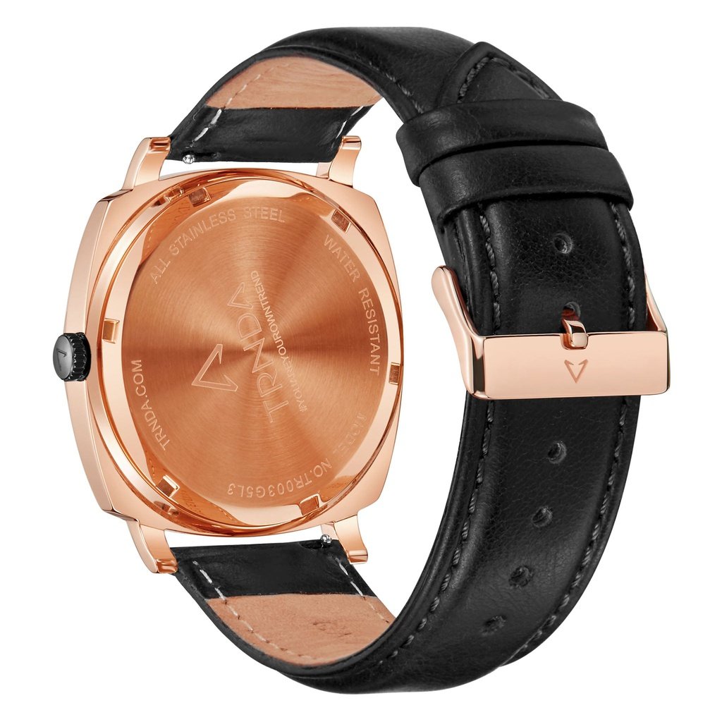 TRNDA SQUARE ROSE GOLD STAINLESS STEEL MEN'S WATCH - TRENDY LEATHER BAND & UNIQUE GREY DIAL
